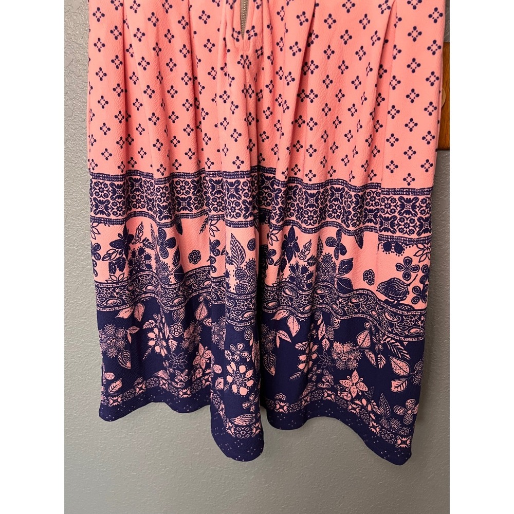 LuLaRoe Amelia Dress 2XL Pink Navy Blue Floral Border Print Short Sleeve Pleated - Picture 9 of 11